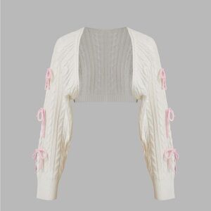 Cable knit bow tie long sleeve shrug